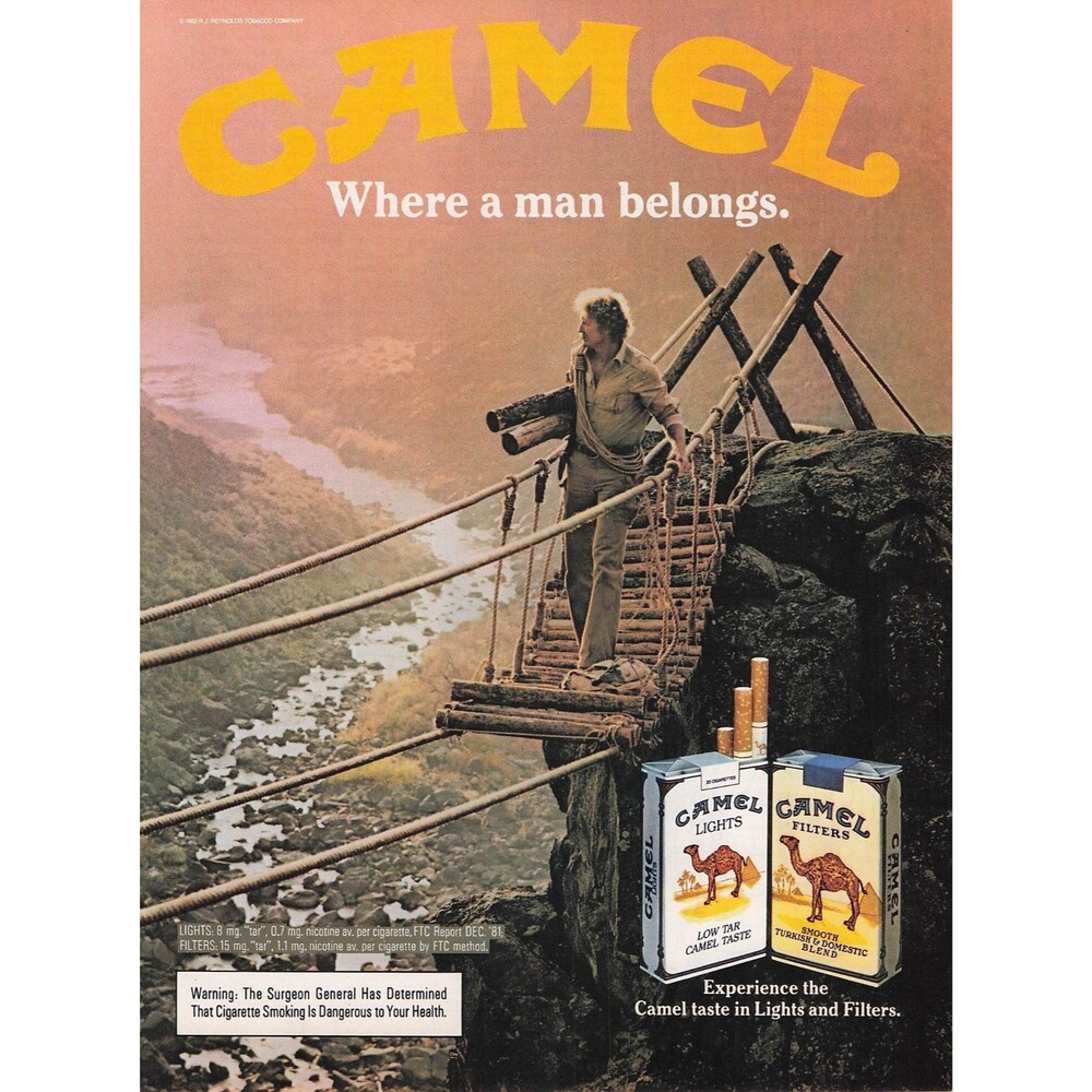 1982 Vintage Camel Cigarettes Print Ad Outdoor Where a Man Belongs Bridge Decor